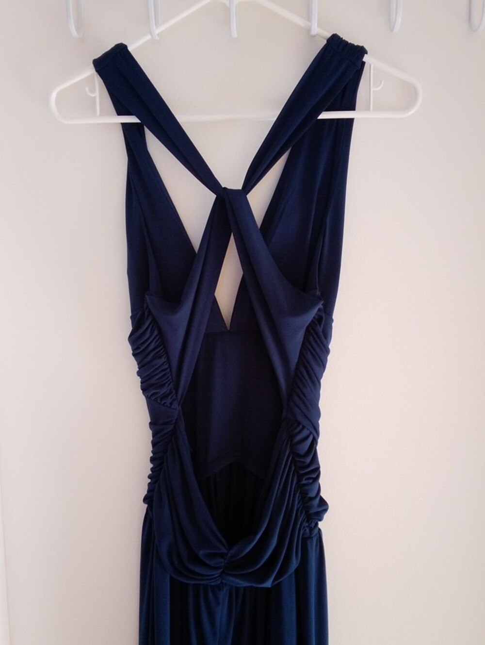 Dark Navy Blue Ruched Cross-Back Maxi Dress - Picture 4 of 7